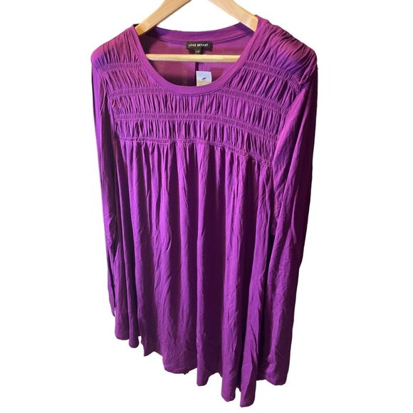 Lane Bryant NWT Purple Smocked Long Sleeve Boat Neck Pullover Top Sz 22 - Picture 3 of 8